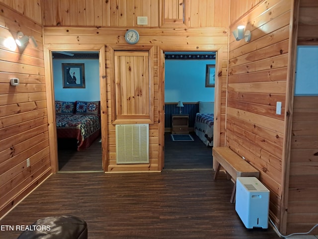 3018 Rivers Edge Dr, Cosby, TN 37722 - hallway with wood walls and dark wood-style floors