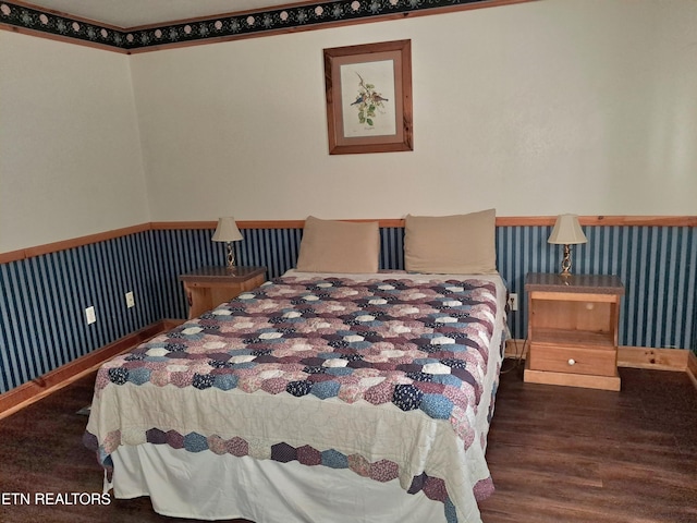 3018 Rivers Edge Dr, Cosby, TN 37722 - bedroom with wood finished floors, a wainscoted wall, and baseboards