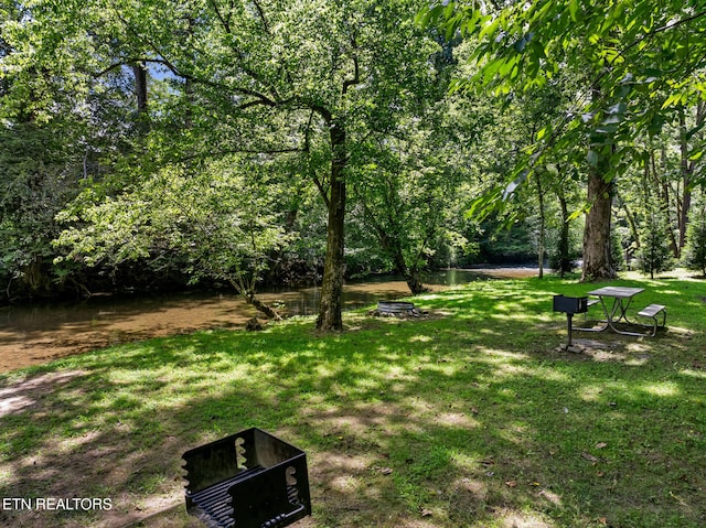 view of yard with a water view