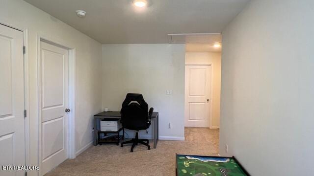 view of carpeted home office