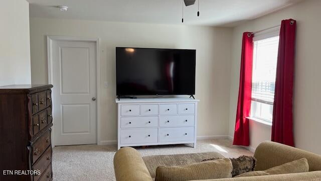 living room with light carpet