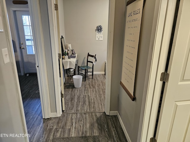 hallway featuring dark hardwood / wood-style floors