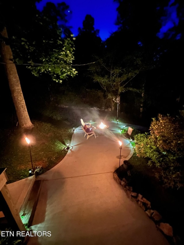 view of patio at night