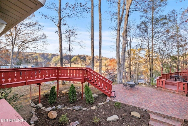 view of yard with a patio area and a mountain view