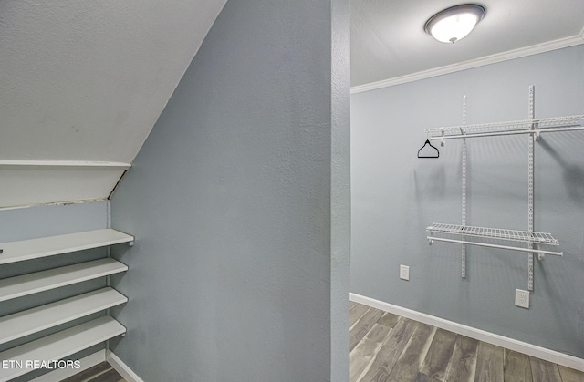 walk in closet featuring wood-type flooring