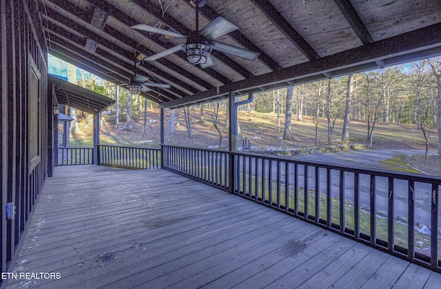 wooden deck with ceiling fan