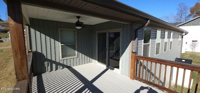 wooden terrace with ceiling fan