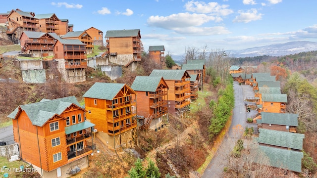 bird's eye view with a mountain view