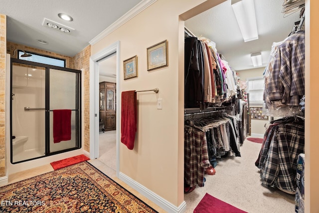 spacious closet with light colored carpet