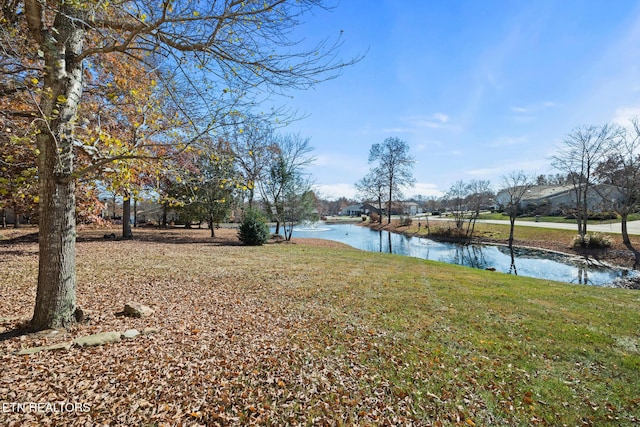 view of yard with a water view