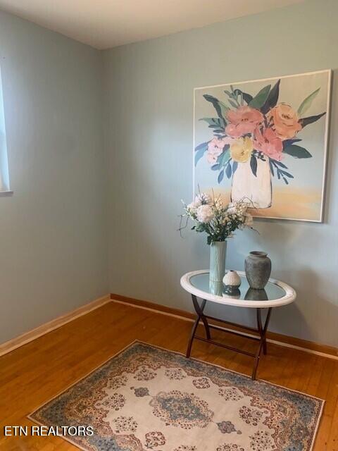 interior space with baseboards and wood finished floors