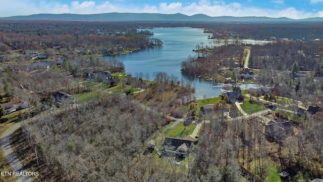 birds eye view of property featuring a water and mountain view