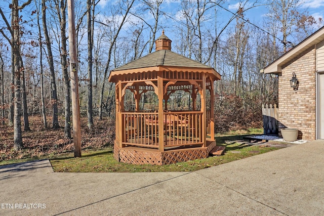 exterior space featuring a gazebo