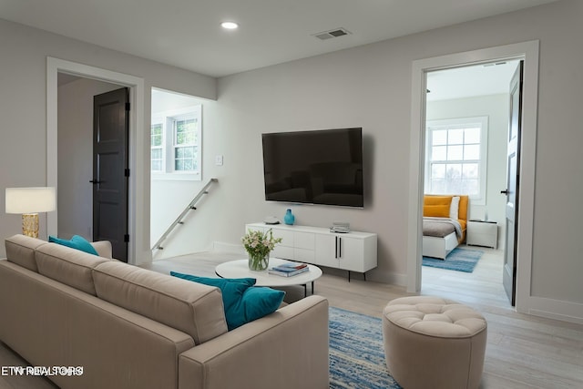 living room featuring light hardwood / wood-style flooring