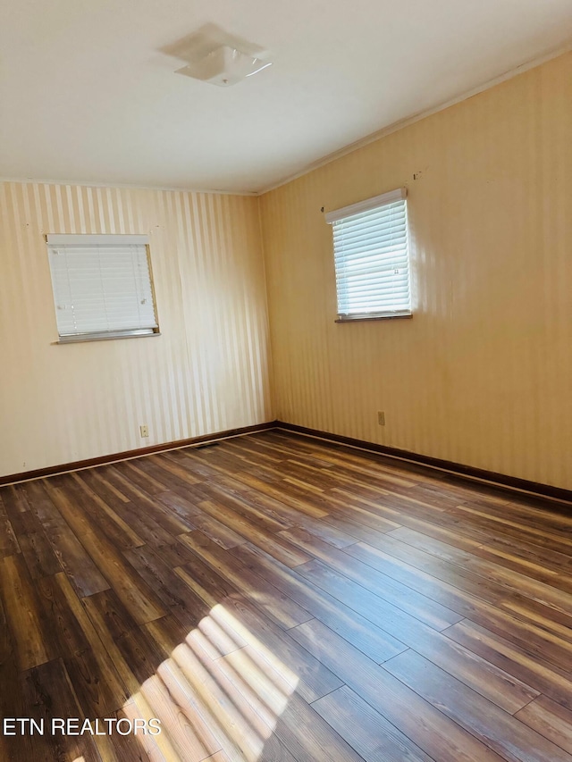 spare room with dark wood-type flooring