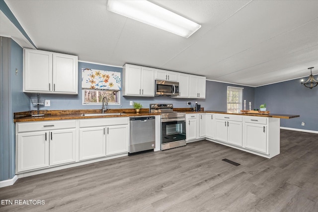 kitchen with white cabinets, stainless steel appliances, a wealth of natural light, and sink