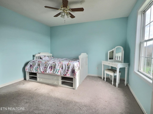 bedroom with carpet and ceiling fan