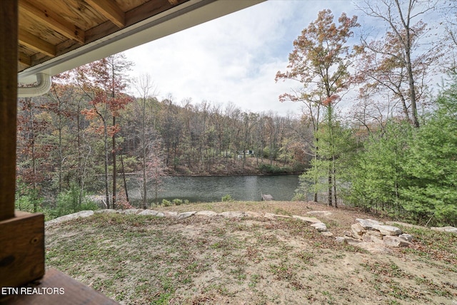 view of yard with a water view