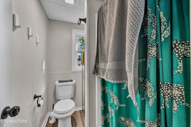 bathroom with hardwood / wood-style flooring and toilet