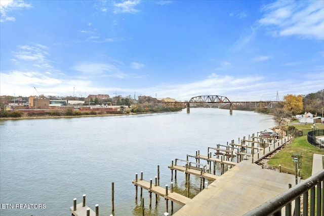 view of dock with a water view