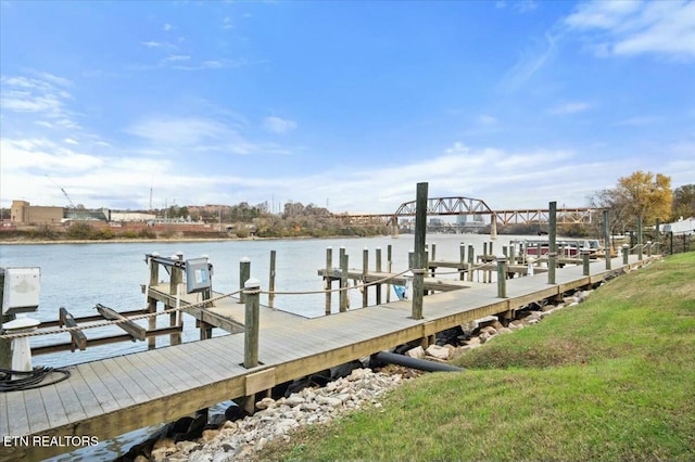 dock area with a water view