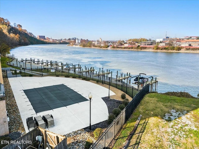 view of dock with a water view