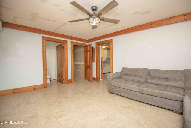 living room with ceiling fan