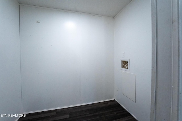 clothes washing area featuring hookup for a washing machine and dark wood-type flooring