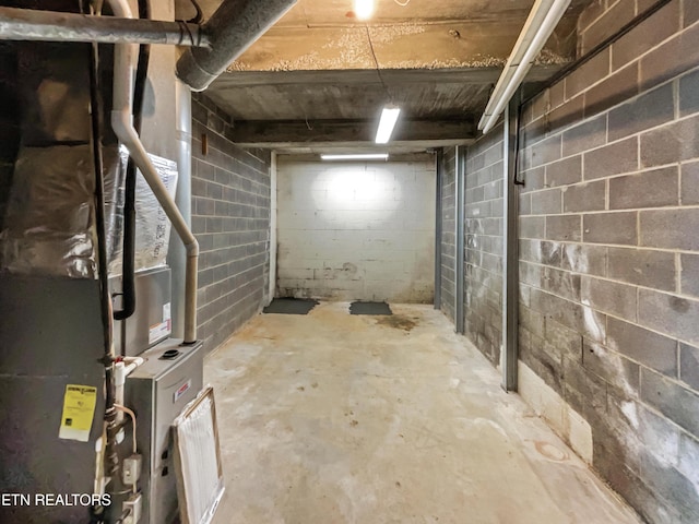 basement featuring heating unit