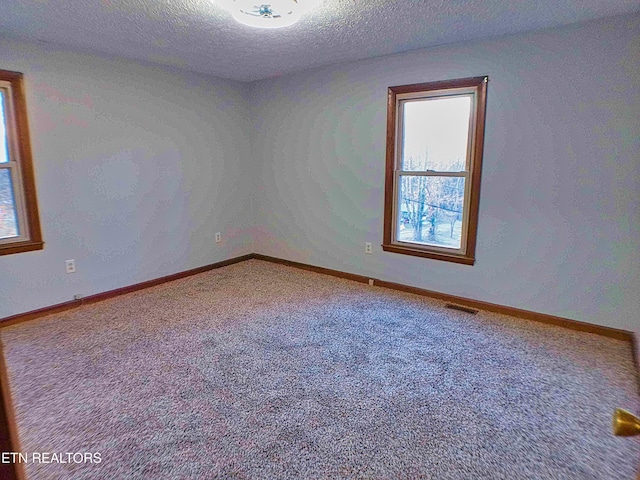 empty room featuring a textured ceiling and carpet floors