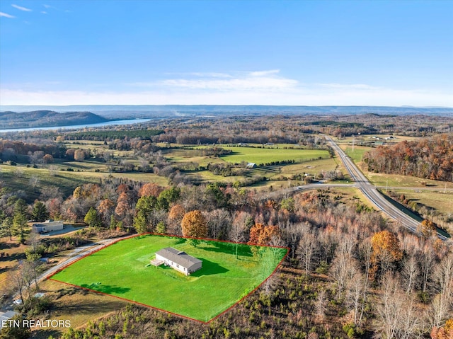 aerial view featuring a rural view