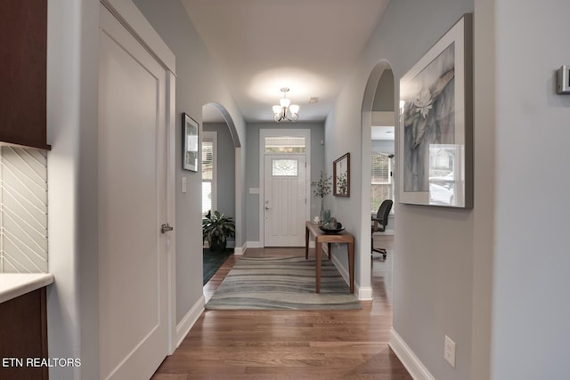 foyer entrance with hardwood / wood-style flooring