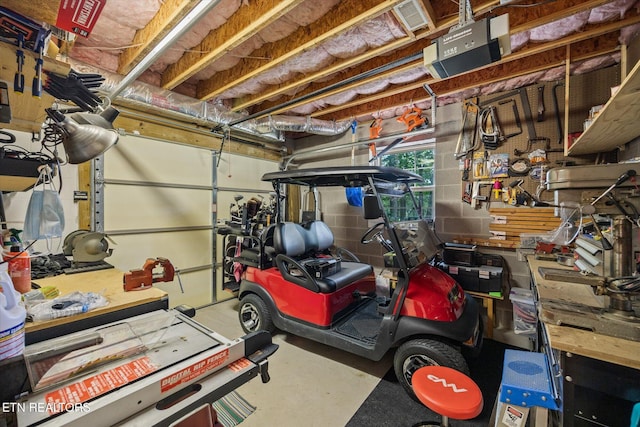 garage with a garage door opener