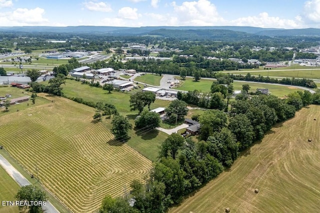 bird's eye view with a mountain view and a rural view