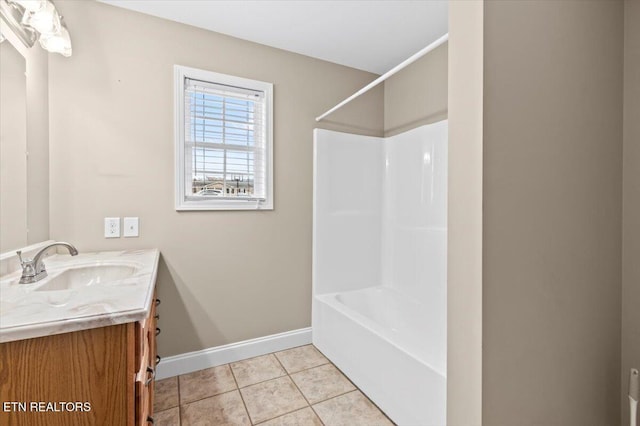 bathroom featuring tile patterned flooring, vanity, and shower / bath combination