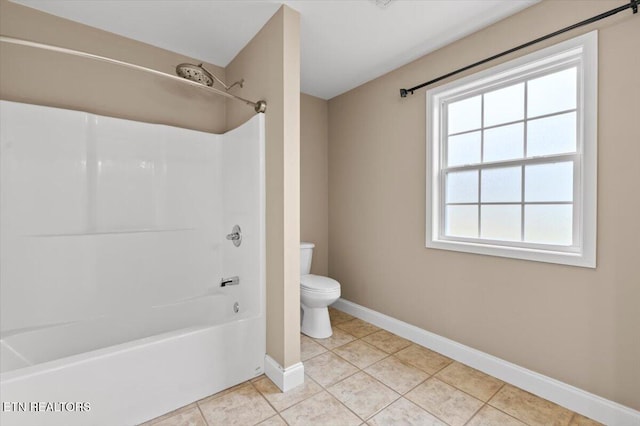 bathroom featuring tile patterned flooring,  shower combination, and toilet