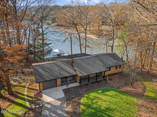 aerial view featuring a water view