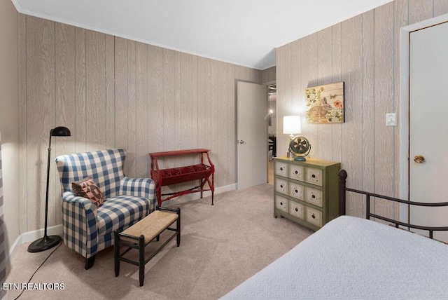 carpeted bedroom featuring ornamental molding