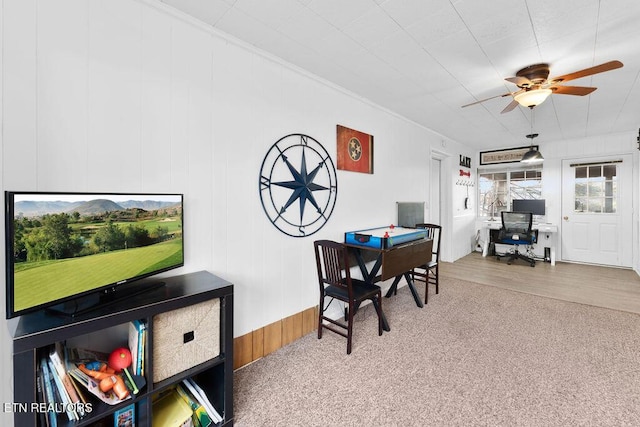 dining area featuring ceiling fan and hardwood / wood-style floors