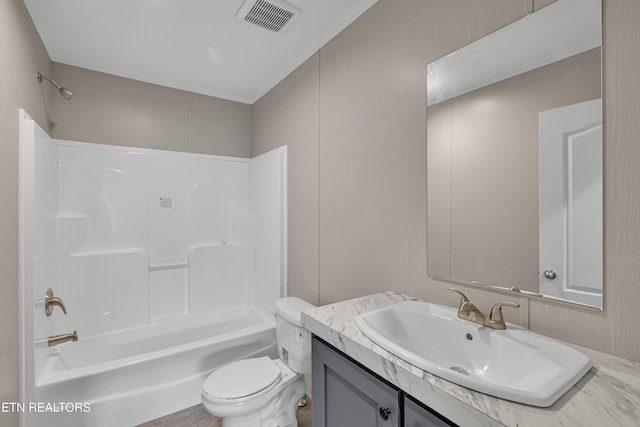 full bathroom with vanity, toilet, and tub / shower combination