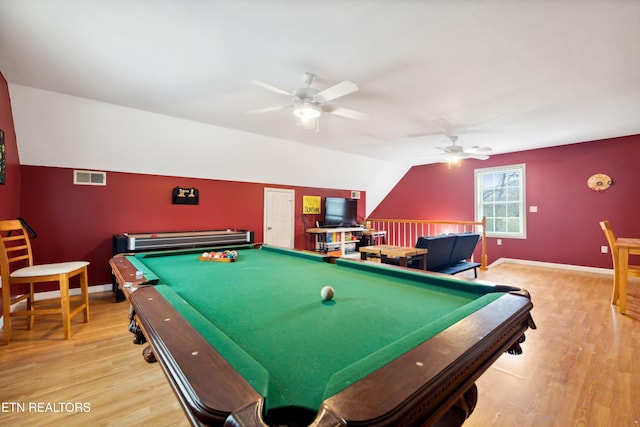 7987 Longmire Rd, Luttrell, TN 37779 - rec room with light hardwood / wood-style flooring, ceiling fan, lofted ceiling, and billiards