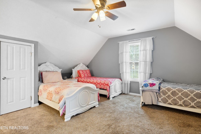 7987 Longmire Rd, Luttrell, TN 37779 - carpeted bedroom with ceiling fan and vaulted ceiling