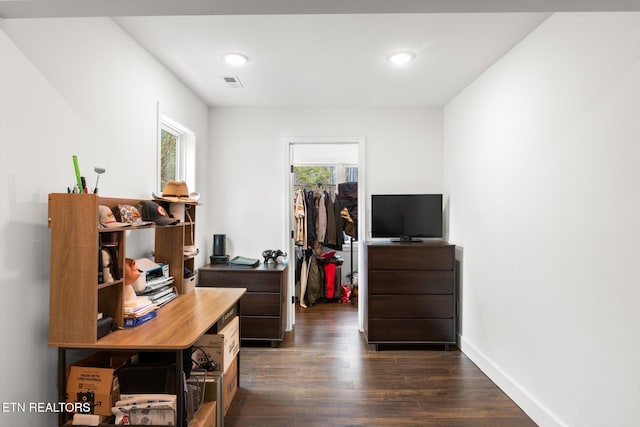 office area with dark hardwood / wood-style floors