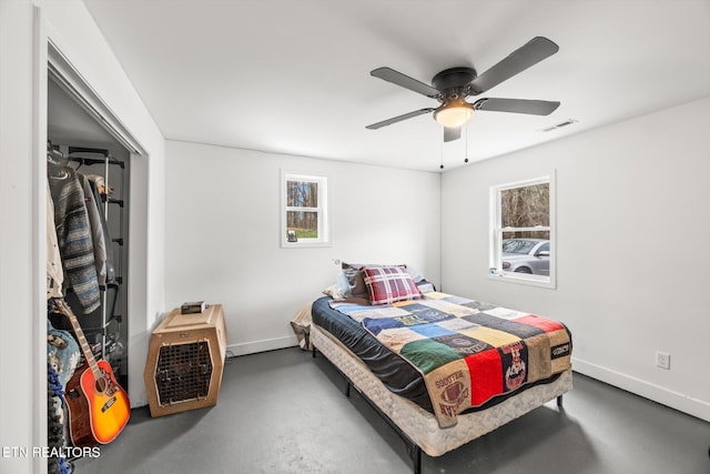 bedroom with a closet and ceiling fan