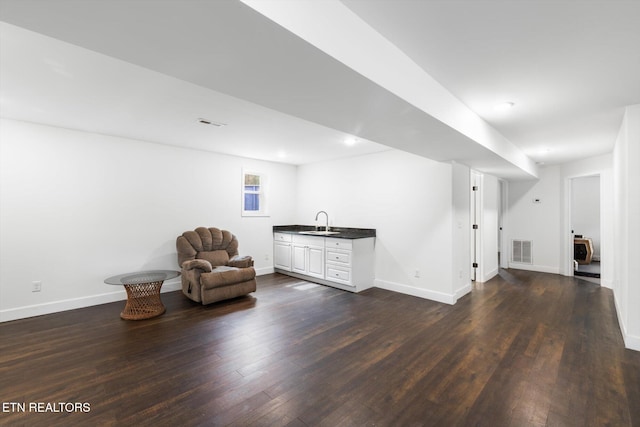 unfurnished room with dark hardwood / wood-style floors and indoor wet bar