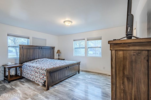 bedroom with multiple windows and hardwood / wood-style floors