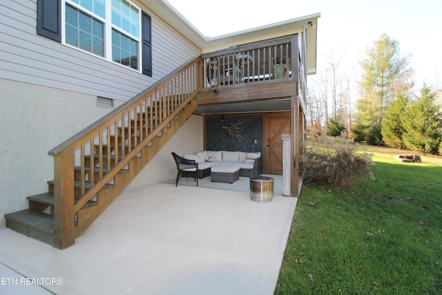 exterior space with stairway and outdoor lounge area