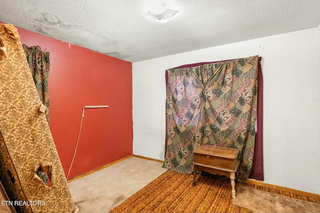 foyer entrance with light carpet and a textured ceiling