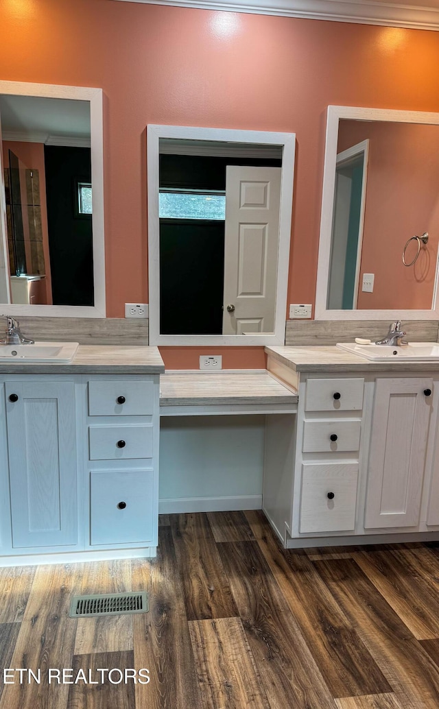 bathroom featuring vanity and hardwood / wood-style floors