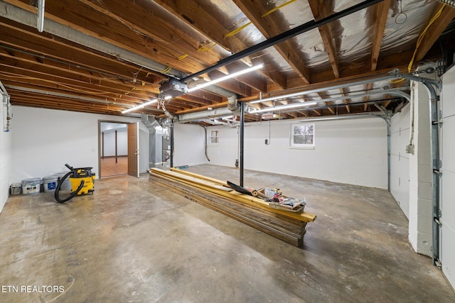 basement with heating unit